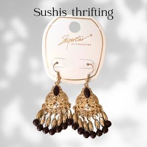 Gold and Brown Chandelier Earrings